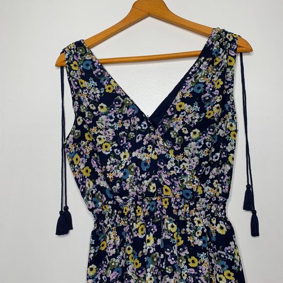 Cupcakes & Cashmere women's blue floral Meadow wrap style tassel romper Small - Picture 6 of 15